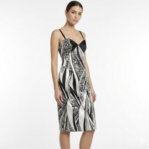 Just Cavalli Black & White Abstract Print Satin Slip Dress IT 40 Made In Italy